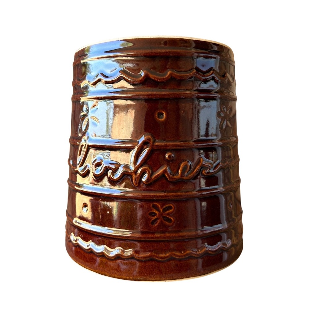 Vintage Mar-Crest Brown Glazed Stoneware Cookies Crock Jar Made in USA Cottage